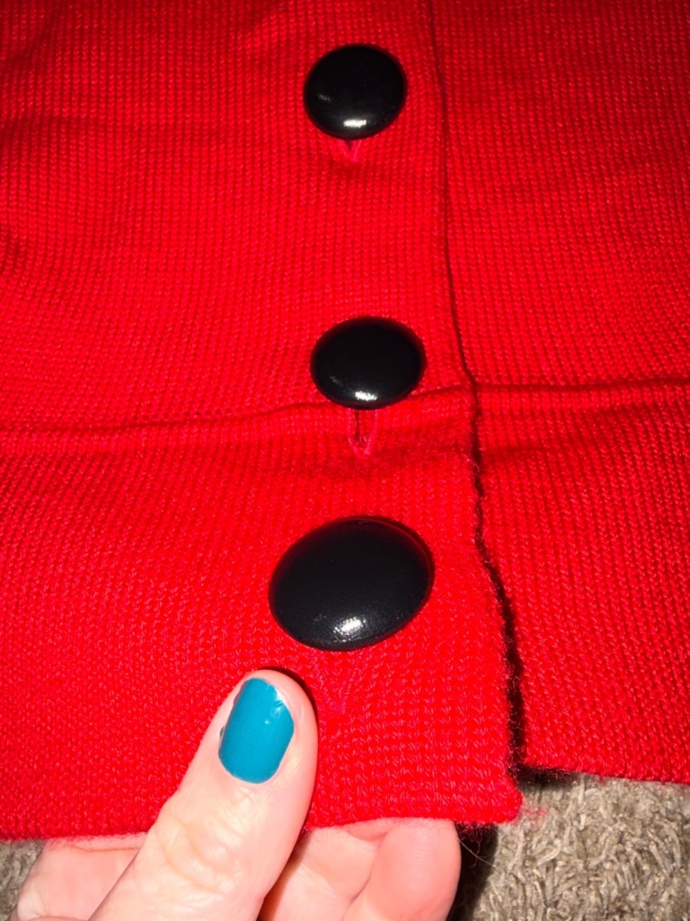 Style & Co Red Short Sleeved Grandma Sweater Size SP Wool Blend Chunky Button - Picture 4 of 8